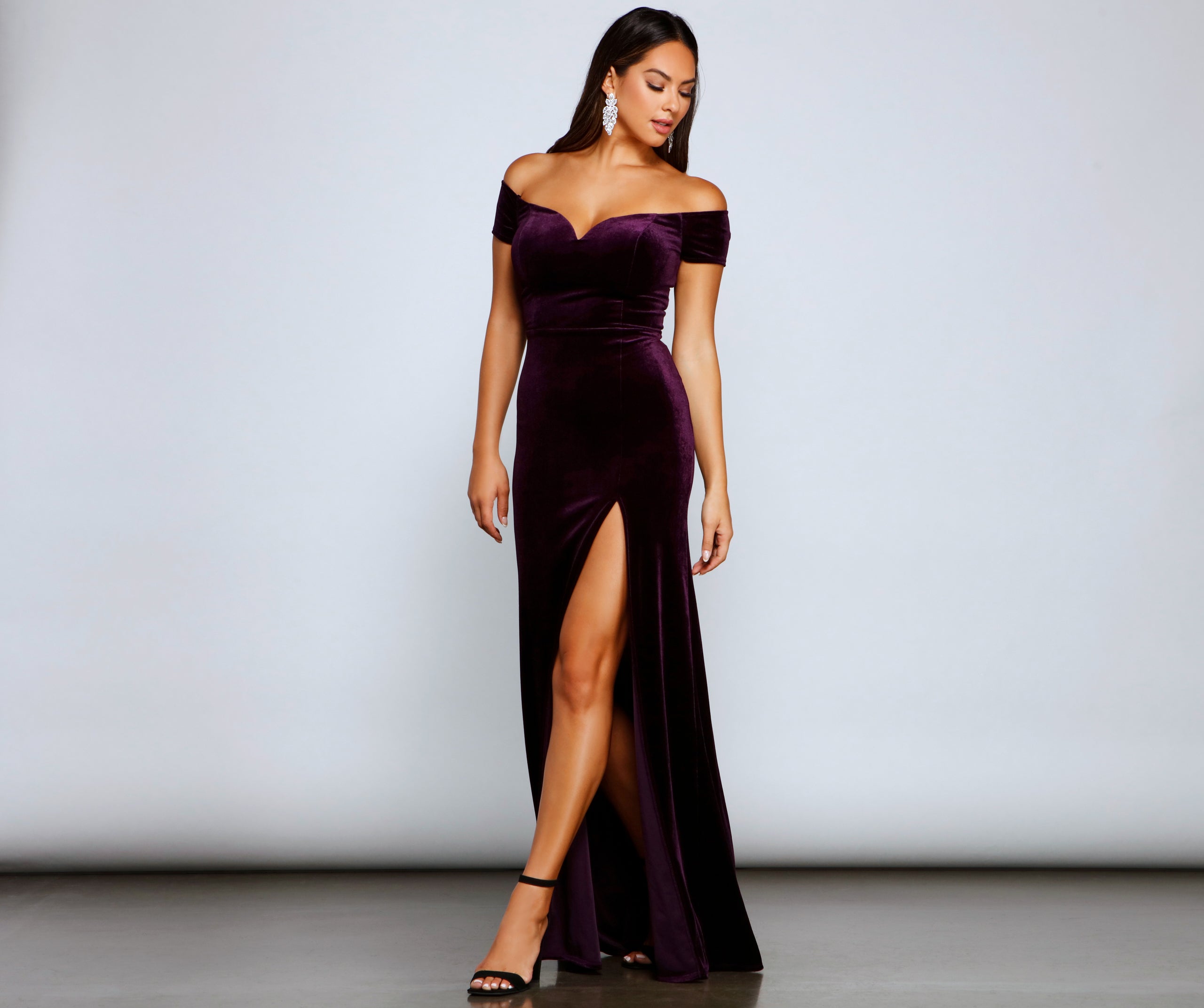 plus size azazie bridesmaid dresses Velvet V-Neck Star & Moon Ruffle Midi Dress Purple